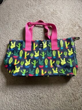 Dabney Lee Blue & Pink Cactus Zipper Top Tote Bag